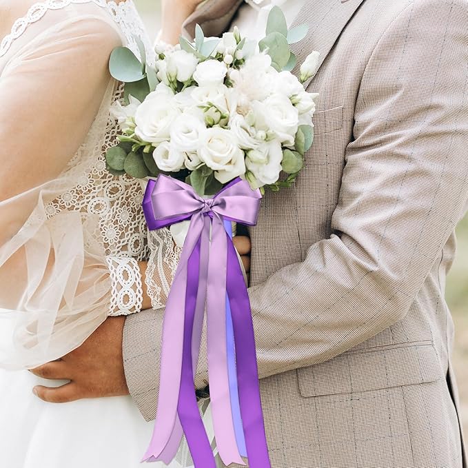 1 Inch Purple Satin Ribbons for Crafts, 6 Rolls Single-Faced Purple Assorted Ribbons for Gift Wrapping Flower Bouquet Wedding Invitations Bridal Shower Hair Bows Garland Party Decor