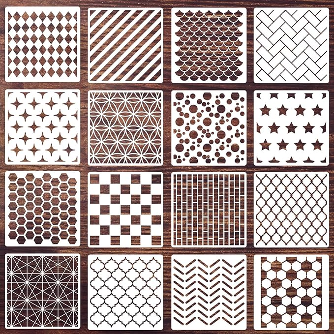 Geometric Stencils for Crafts Reusable Texture Stencils Layering Stencil for Painting on Wood Wall Scrapbooking Furniture Fabrics