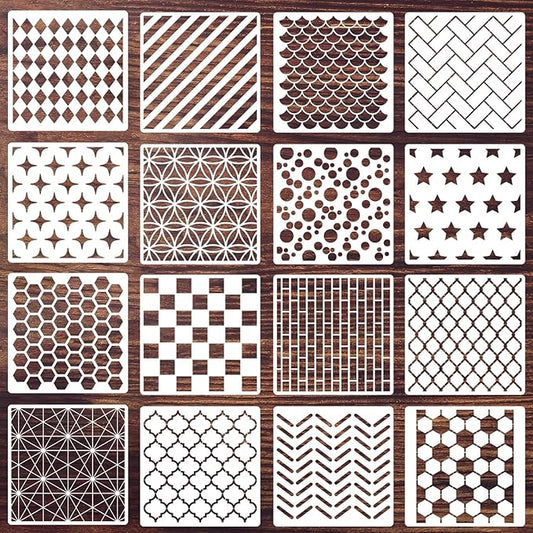 Geometric Stencils for Crafts Reusable Texture Stencils Layering Stencil for Painting on Wood Wall Scrapbooking Furniture Fabrics