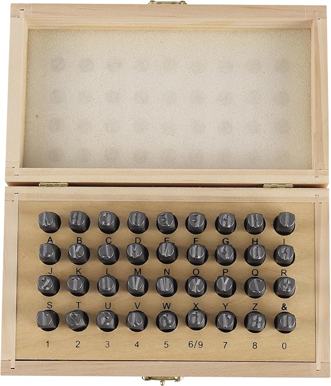 HimaPro Letter and Number Stamp Set 36pcs 40Cr Alloy Steel Metal Stamp Number & Letter Punch Set in a Wooden case (8mm 5/16 Inch)