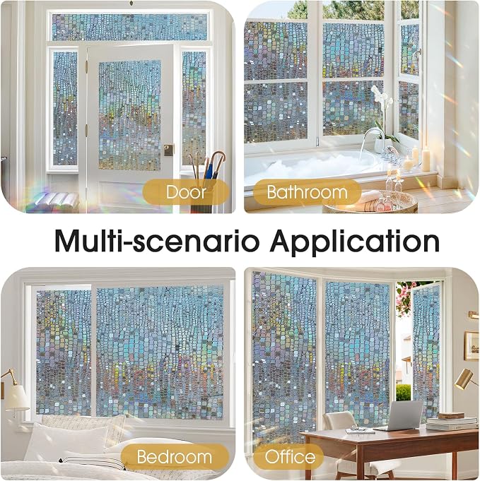 Windimiley Window Privacy Film 3D Rainbow Stained Glass Static Clings Bathroom - Image 6