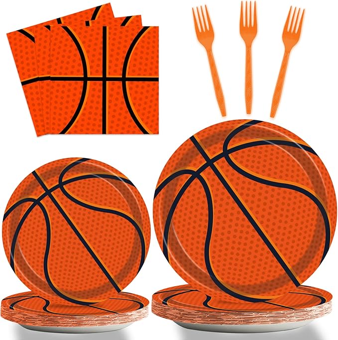 96Pieces Basketball Tableware Set Sport Party Disposable Plates Napkins Fork by Tevxj