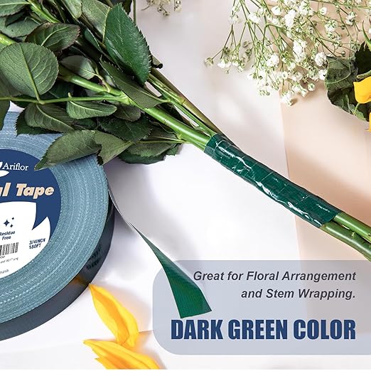 Green Floral Tape - Flower Wrap Adhesive Tape Bouquet Stem Wrapping and Floral Crafts, Wedding Bouquet Tape - 3/4 inch Wide and 180 FT Long