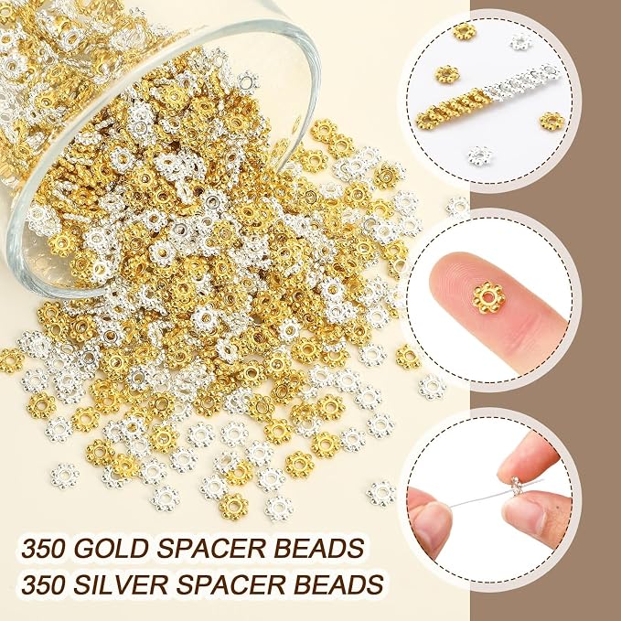 Augshy 700 Pcs Silver and Gold Daisy Flower Spacer Beads - Image 3