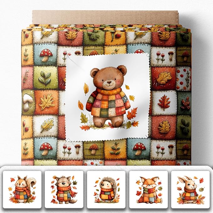 Autumn Animals Patchwork Cotton Fabric Panel – 6 Designs + Bonus Patchwork - Image 2