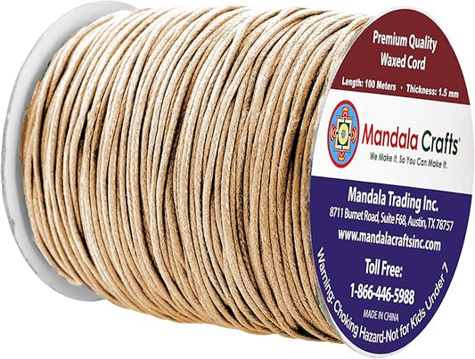 Mandala Crafts 1.5mm 109 Yards Natural Cotton Waxed Cord for Jewelry Making Bracelet Cord Waxed String - Beading String Thread Jewelry Cords for Necklaces String