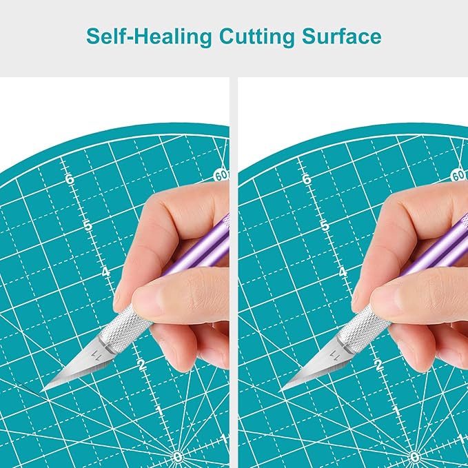 Headley Tools 13"x13" Round Rotating Cutting Mat, Self Healing Mat with 360-Degree Rotation & Anti-Slip Base, Sewing Board Cutting Mat Perfect for Fabric Quilting Leather Hobby Project, Turquoise
