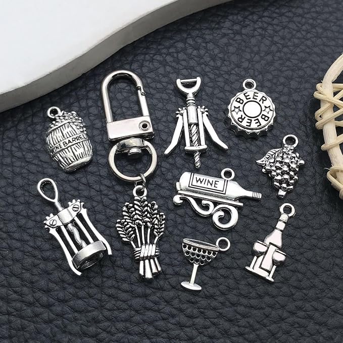 WOCRAFT 60pcs Antique Silver Wine Bracelet Charms - Image 6
