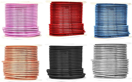 Mandala Crafts 12 Gauge Anodized Aluminum Craft Wire for Jewelry Making - 276 FT Colored Flexible Silver Copper Black Pink Ice Blue Red Wire - Bendable for Bonsai Armature Crafting Sculpting