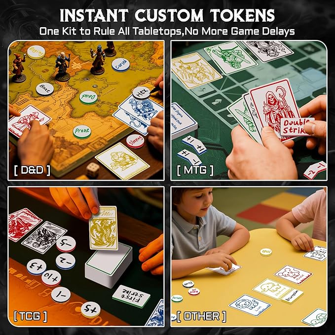 All-in-One Dry Erase MTG Tokens Gift Bundles - 50 Reusable Proxy Cards + 75 Blank Acrylic Counters & Tags Set with 5 Color-Coded Markers for TCG Players, Commander Decks & D&D