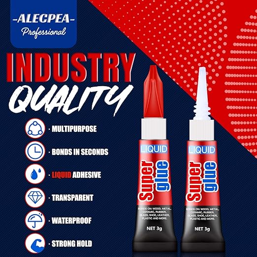 3 Gram (Pack of 12) Single Use Super Glue Liquid, Super Fast, Thin & Strong Adhesive Superglue, Cyanoacrylate Glue for Hard Plastics, DIY Craft, Ceramics, Leather, Metal Etc