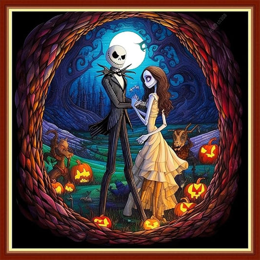 Foxhool Beginners Cross Stitch Kits Stamped Full Range of Embroidery Kits for Adults DIY Cross Stitches kit Embroidery Patterns for Needlepoint kit-Skeleton Couple 17.7x17.7 inch