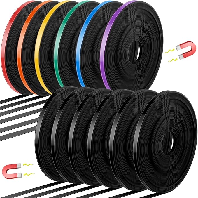 12 Rolls Magnetic Tape Roll Thin Strips, 1/4 Inch x 33 Feet Magnetic Board Dividers Whiteboard Graphic Decorative Tape Marking Line for Classroom Office Art Accessories