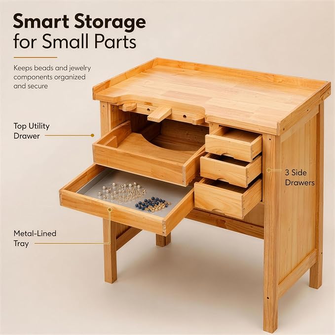 Jewelry Workbench, Heavy Duty Solid Wood Jewelers Bench - Image 7