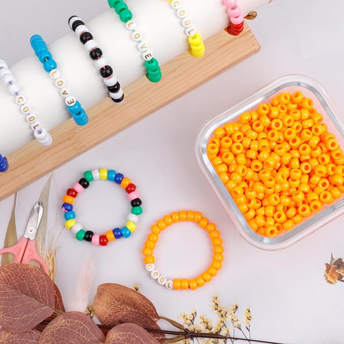 1000Pcs Pony Beads Bracelet 9mm Orange Plastic Barrel Pony Beads - Image 5