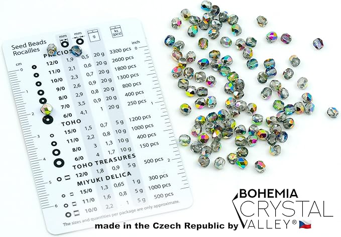 275 pcs Set of Czech Faceted Glass Beads, Fire-Polished Round Crystal Vitrail - 3mm (100pcs), 4mm (100pcs), 6mm (50pcs), 8mm (25pcs) kit for Jewelry Making
