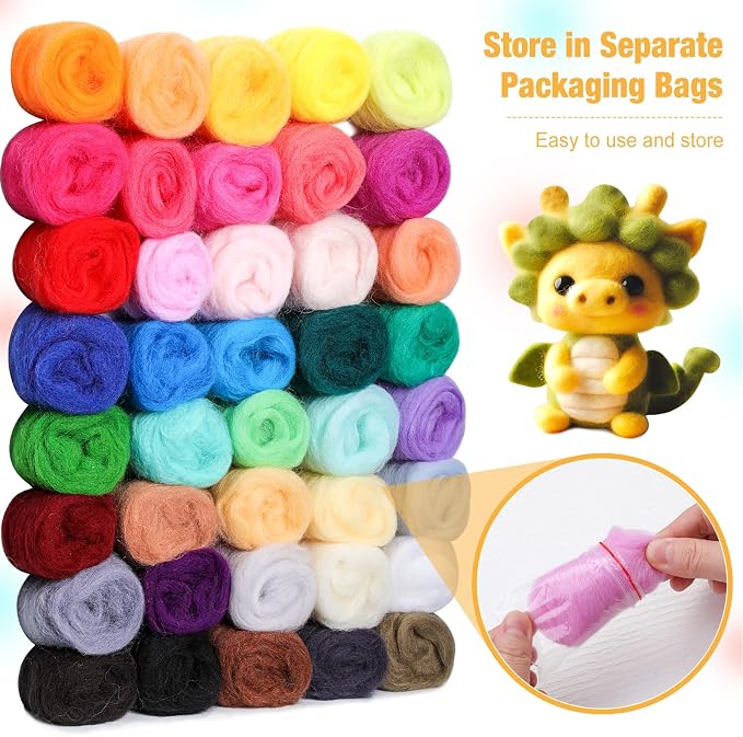 Mayboos Needle Felting Starter Kit, Wool Roving 40 Colors Set, Wool Felt Tools - Image 3