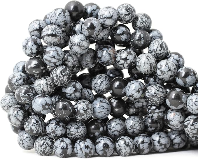 35PCS 10mm Natural Black Snowflake Obsidian Gemstone Round Loose Beads Stone by CHEAVIAN