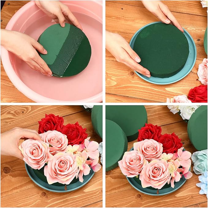 12 Pieces Round Floral Foam Wet Green Flower Foam DIY Flower Arrangement Kit for Aisle Wedding Party Decoration(5 x 5 x 1.57 Inches)