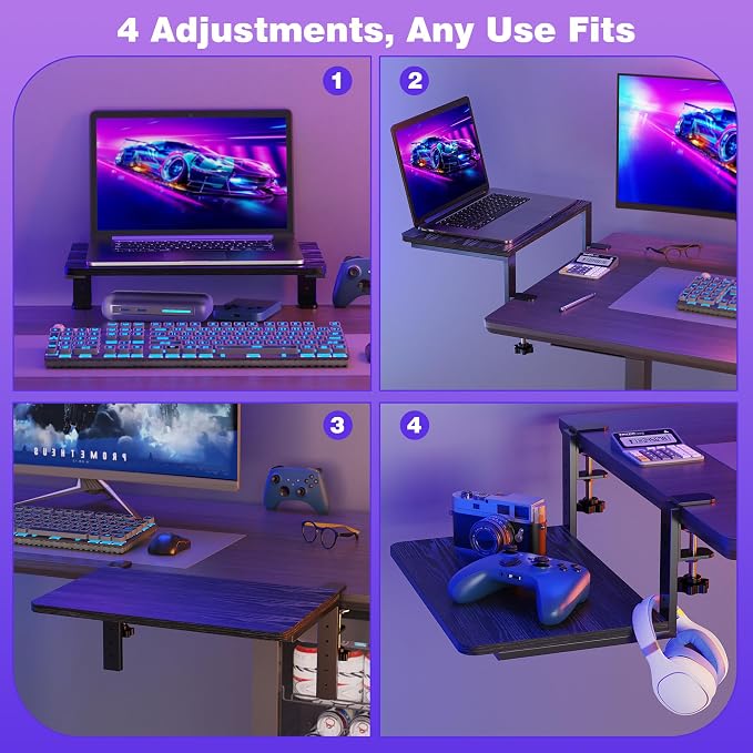 Desk Extender, 15-inch Clamp-On Desk Shelf, Height-Adjustable Desktop Shelf - Image 5