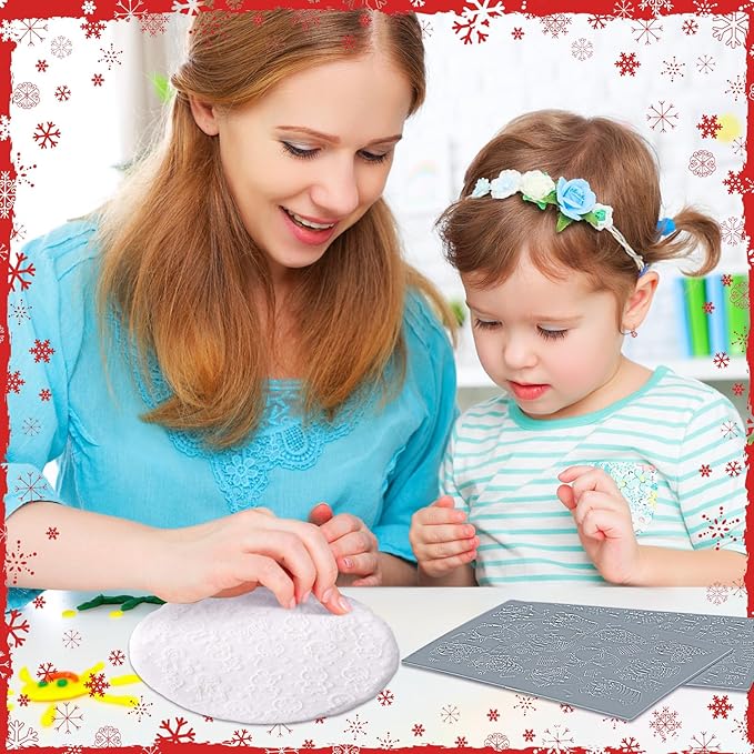 12 Pcs Christmas Polymer Clay Texture Sheets - Cute Texture Mat for Embossing, DIY Tools for Snowman Elf Clay Earring Jewelry Making