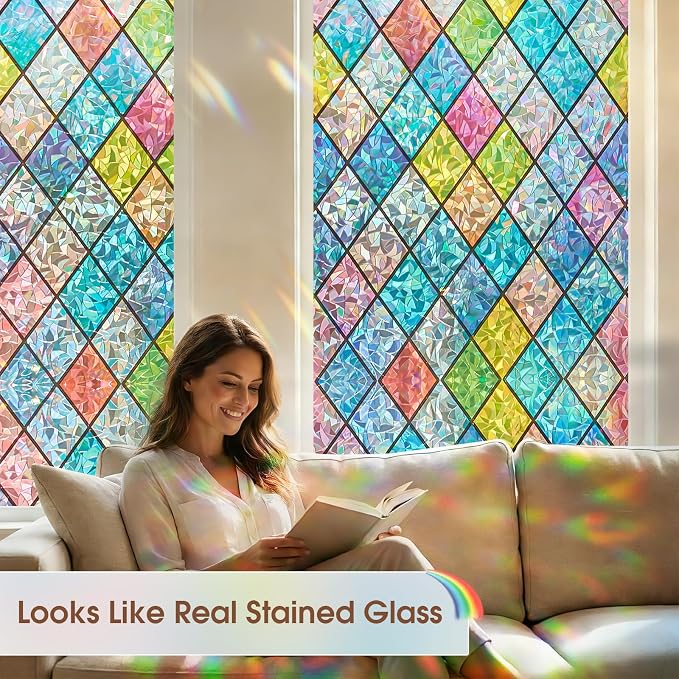 Coavas Window Privacy Film Stained Glass, Static Cling Window Stickers - Image 9