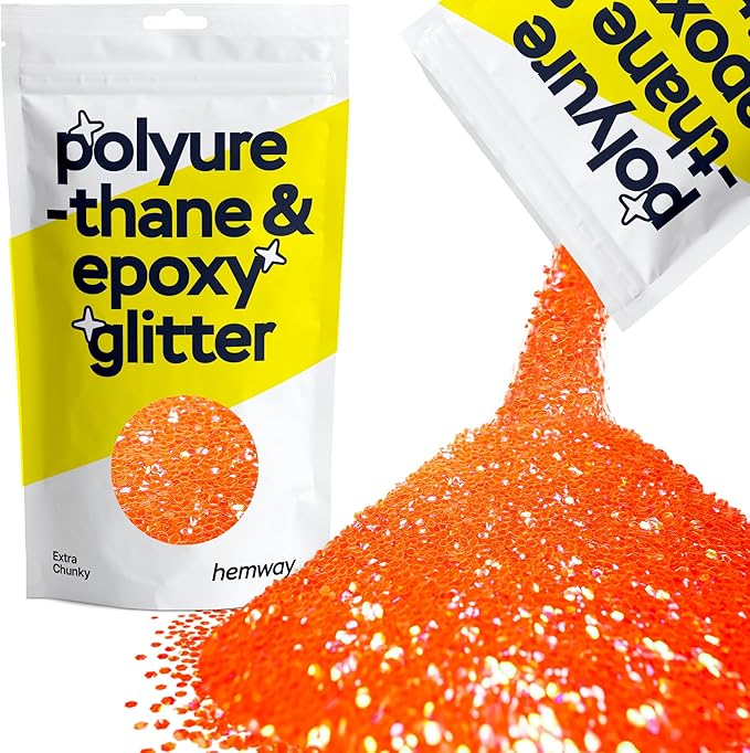 Hemway Polyurethane & Epoxy Resin Glitter 100g / 3.5oz Metallic Crystal Flake Additive for Flooring Jewelry Tumblers Glass Pigment - Extra Chunky (1/24" 0.040" 1mm) - Fluorescent Peach