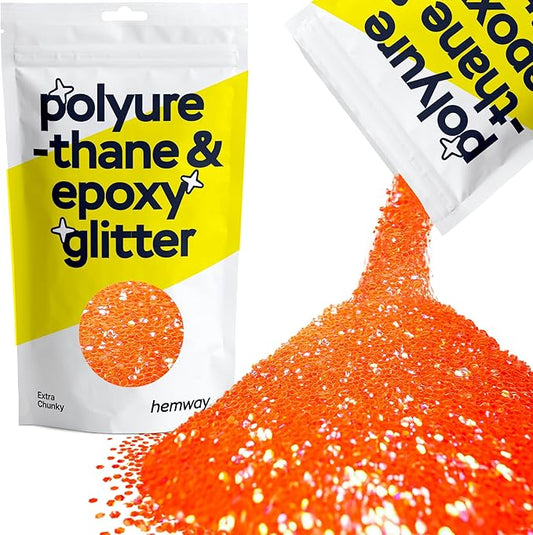 Hemway Polyurethane & Epoxy Resin Glitter 100g / 3.5oz Metallic Crystal Flake Additive for Flooring Jewelry Tumblers Glass Pigment - Extra Chunky (1/24" 0.040" 1mm) - Fluorescent Peach