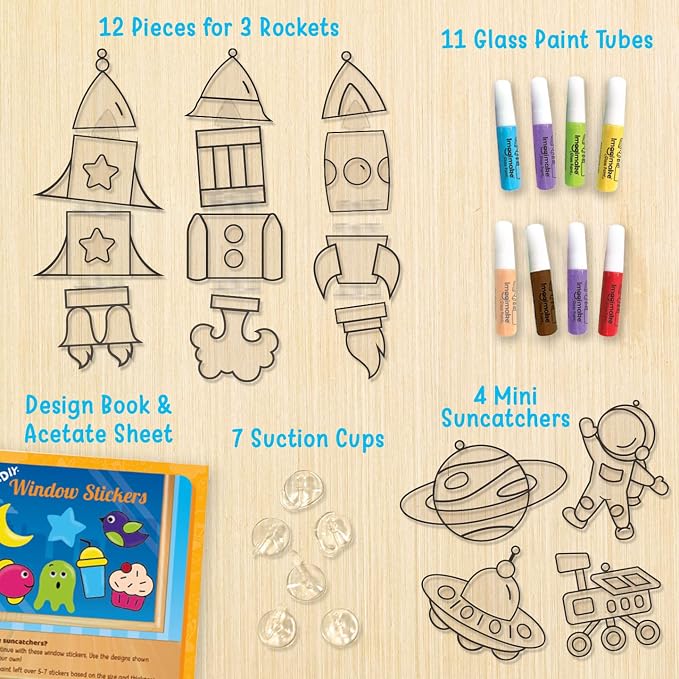 Imagimake Window Art Rocket | Low Mess Suncatcher Kit | 16 Pieces Glass - Image 2