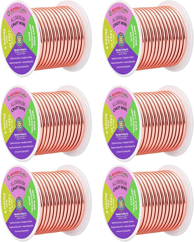 Mandala Crafts 8 Gauge Rose Gold Tone Combo Anodized Aluminum Craft Wire | 120 by MandalaCrafts
