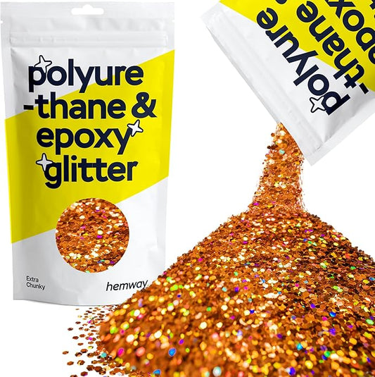 Hemway Polyurethane & Epoxy Resin Glitter 100g / 3.5oz Metallic Crystal Flake Additive for Flooring Jewelry Tumblers Glass Pigment - Extra Chunky (1/24" 0.040" 1mm) - Copper Holographic