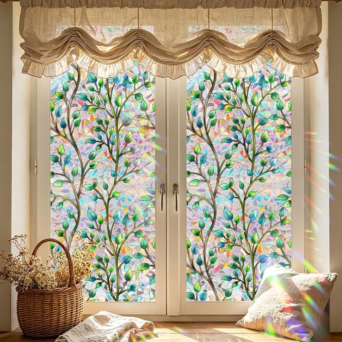 Foliage Pattern Decorative Window Film Privacy, Faux Stained Glass Window Cling - Image 6