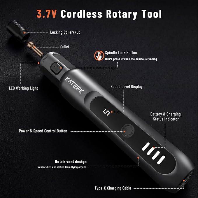 Katerk 3.7V Mini Cordless Rotary Tool Kit, 5-Speed Mini Craft Tool | 70 Pcs - Image 3