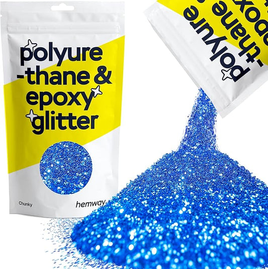 Hemway Polyurethane & Epoxy Resin Glitter 100g / 3.5oz Metallic Crystal Flake Additive for Flooring Jewelry Tumblers Glass Pigment - Chunky (1/40" 0.025" 0.6mm) - Sapphire Blue