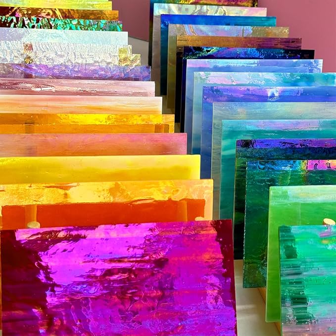 ILLUCKAI 36 Sheets Iridescent Stained Glass Sheets Variety Pack, 6 x 4 Inch - Image 3
