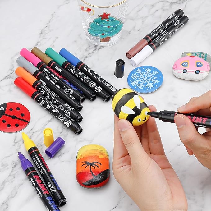 Green Paint Pens Paint Markers - 12 Pack Permanent Quick Dry Waterproof Marker Pens for Rocks Wood Fabric Plastic Canvas Glass Mugs Metal Tire Stone