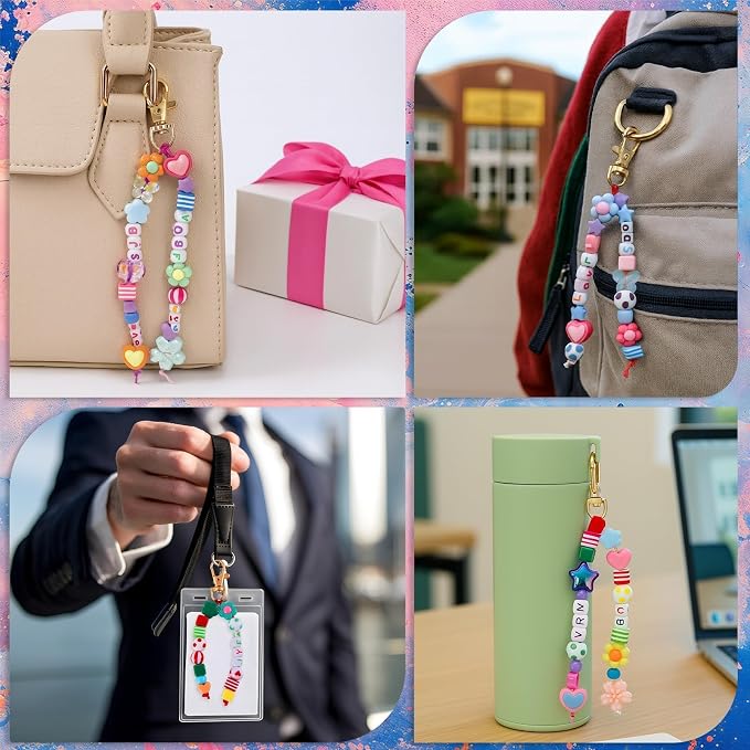 TOHONGADON 618 Pcs Bead Keychain Kit, Colorful Bag Charm Kit - Image 6