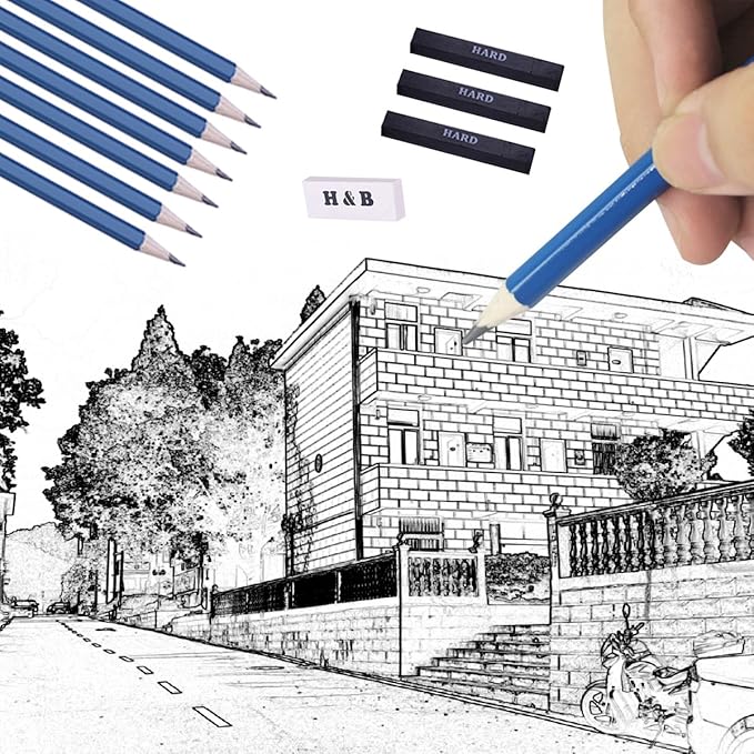 H & B 33 Pieces Drawing Pencils Set, Sketching Pencils Set & Drawing Kit, Includes Sketch Pad, Graphite Pencils, Charcoal Sticks and Eraser, Supplies for Artists/Beginner/Adults