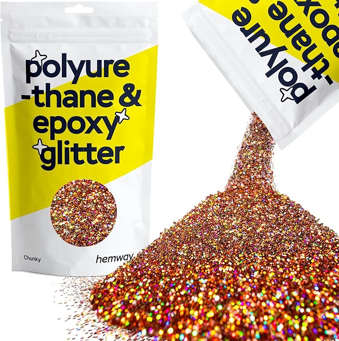 Hemway Polyurethane & Epoxy Resin Glitter 100g / 3.5oz Metallic Crystal Flake Additive for Flooring Jewelry Tumblers Glass Pigment - Chunky (1/40" 0.025" 0.6mm) - Bronze Brown Holographic