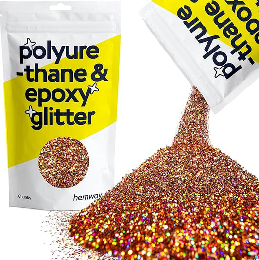 Hemway Polyurethane & Epoxy Resin Glitter 100g / 3.5oz Metallic Crystal Flake Additive for Flooring Jewelry Tumblers Glass Pigment - Chunky (1/40" 0.025" 0.6mm) - Bronze Brown Holographic