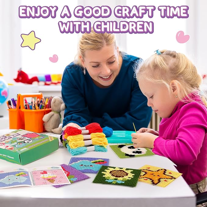 Caydo 8-in-1 Cross Stitch Kit for Beginners Kids, Includes 8 PCS Plastic Canvas - Image 7