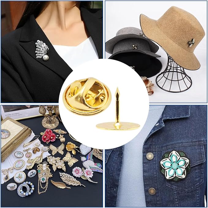130 Set Pin Backs, Blank Pins Scatter Butterfly Clutch Pin Holder Enamel Pin Locking Backs Tie Tacks Jewelry Pin Backings Clasp for Brooch Lapel Hat Uniform Badges Tie Tack (10mm, Gold)