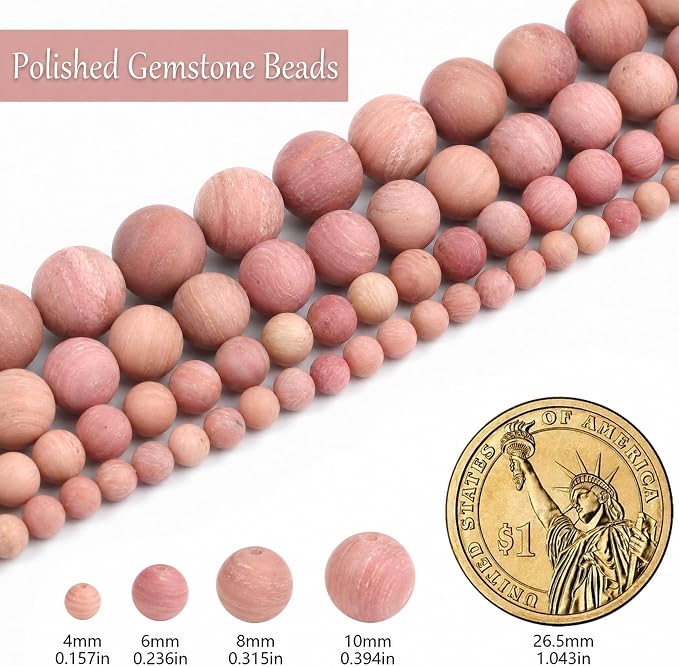 10mm Matte Pink Rhodochrosite Bead, 15-Inch Matte Round Loose Stone Beads - Image 3