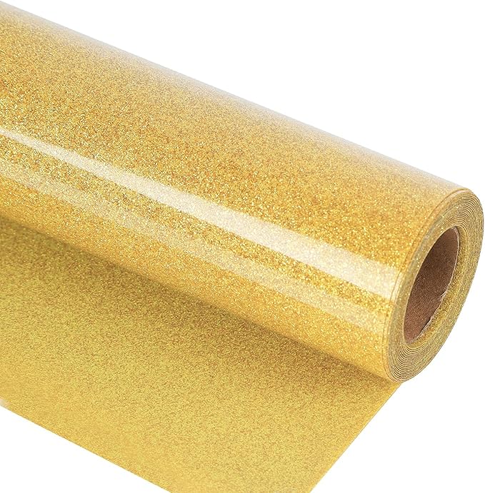 guangyintong Glitter Gold Heat Transfer Vinyl HTV Rolls, 12" x 8ft Iron on Vinyl for T-Shirts Glitter Gold HTV Vinyl for All Cutter Machines Easy to Cut & Weed for Heat Vinyl Design