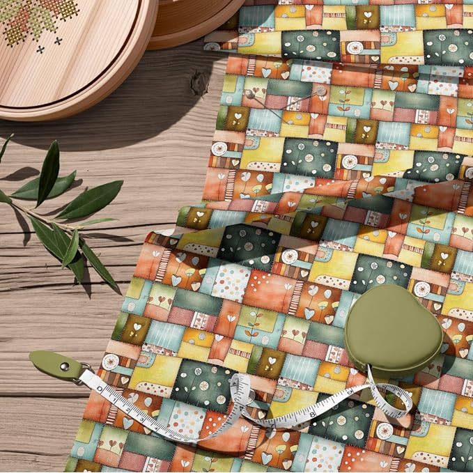 Patchwork Cotton Fabric Panel 61 x 36.6 Inches, Scandinavian Heart Pattern - Image 8