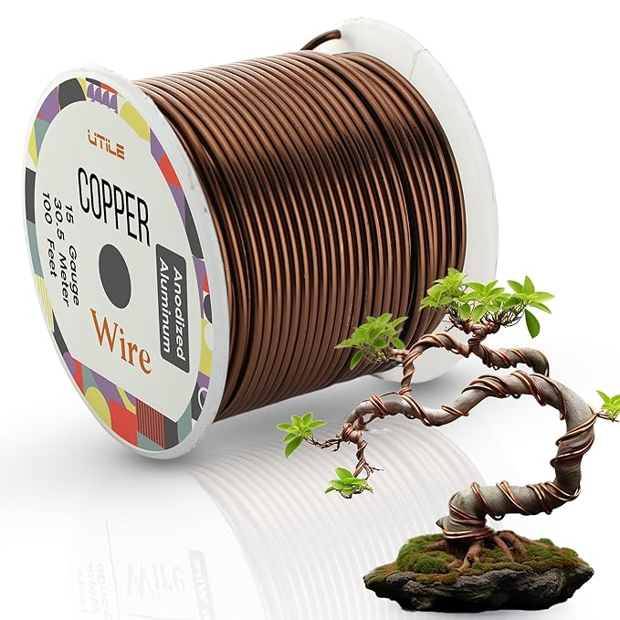 UTILE Bonsai Wire - Armature Aluminum Wire 100 ft 15 Gauge 1.8 mm Bonsai Training Wire, Tree Kit, Plant, Sculpting, Clay, Crafts, Bendable, Gardening, Beading and Jewelry Making (Copper)