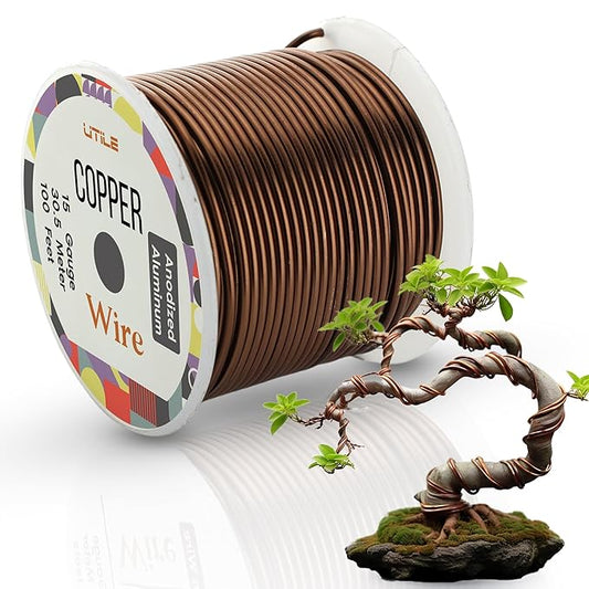 UTILE Bonsai Wire - Armature Aluminum Wire 100 ft 15 Gauge 1.8 mm Bonsai Training Wire, Tree Kit, Plant, Sculpting, Clay, Crafts, Bendable, Gardening, Beading and Jewelry Making (Copper)