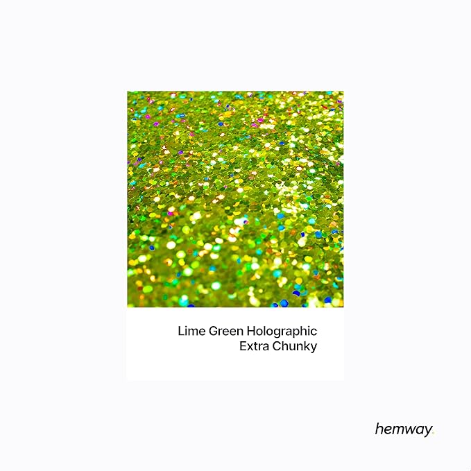 Hemway Polyurethane & Epoxy Resin Glitter 100g / 3.5oz Metallic Crystal Flake Additive for Flooring Jewelry Tumblers Glass Pigment - Extra Chunky (1/24" 0.040" 1mm) - Lime Green Holographic