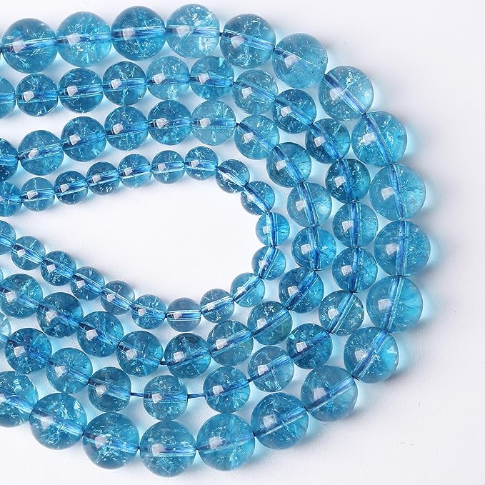74pcs 10mm Blue Topaz Crystal Quartz Natural Stone Round Loose Beads for Jewelry Making DIY Bracelet Necklace Earrings 32" 2 Strands