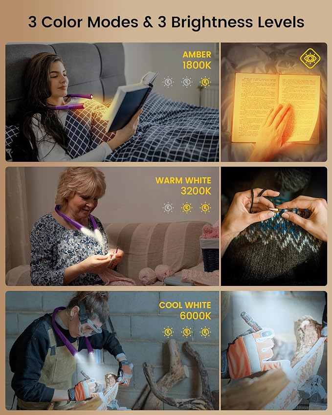 Glocusent Upgraded LED Neck Reading Light, Book Light - Image 3